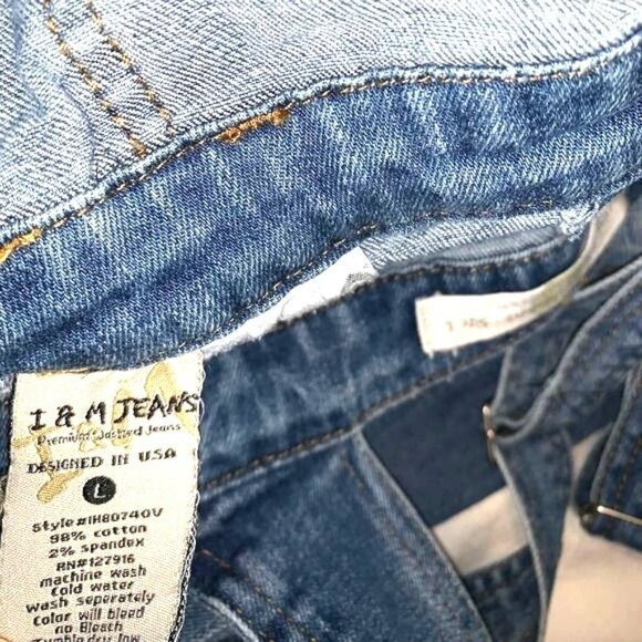 Girls I & M Jeans Distressed Denim Overalls Size L Mid-Rise Adjustable Straps - Picture 4 of 9